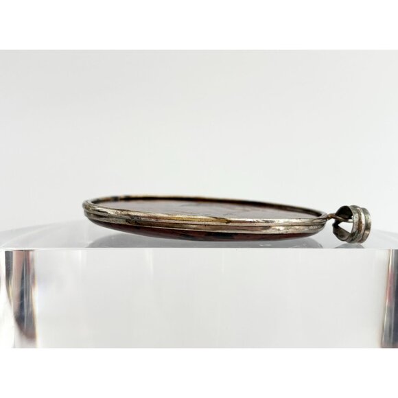 Mahogany Obsidian Oval Crystal Shaped Large Silver Toned Vintage Pendant - Picture 7 of 12